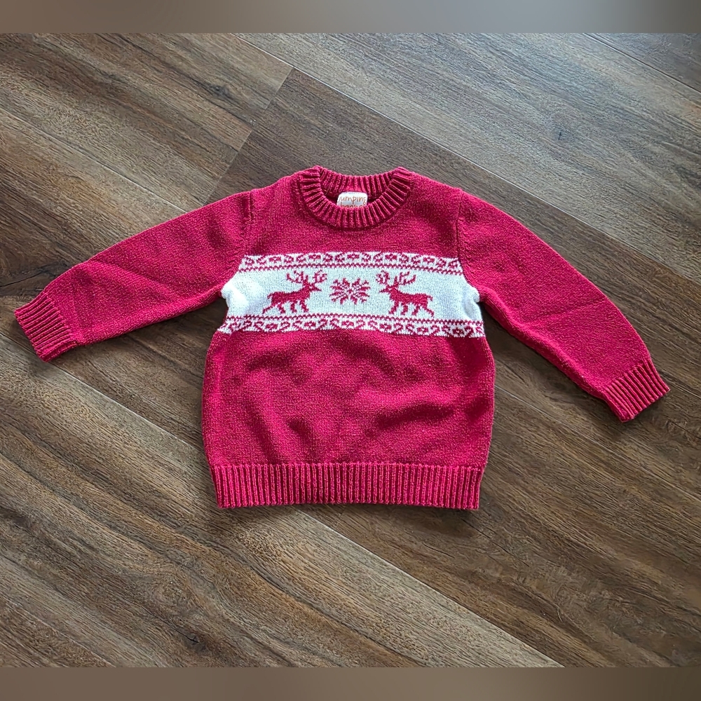 Boys Christmas Holiday Red & White Reindeer Sweater SIZE: 24 Months